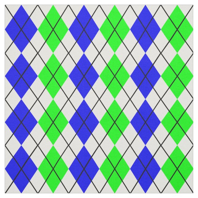Blue Green White Argyle Diamond Design  Fabric (Swatch)