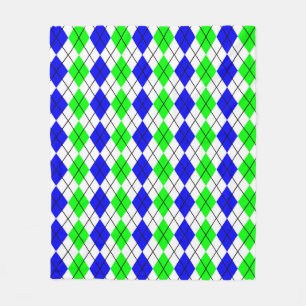 Blue Green White Argyle Diamond Design Fleece Blanket