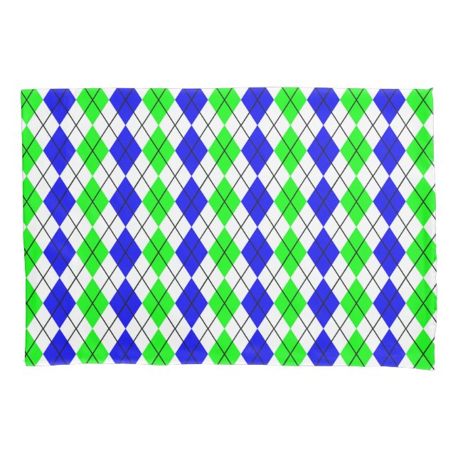 Blue Green White Argyle Diamond Design  Pillowcase (Front)
