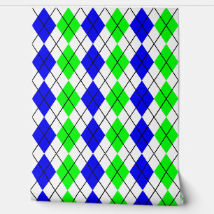 Blue Green White Argyle Diamond Design Wallpaper