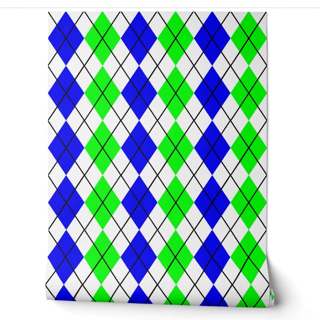 Blue Green White Argyle Diamond Design  Wallpaper (Unrolling)