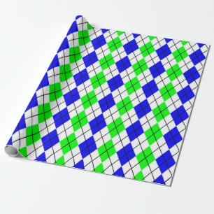 Blue Green White Argyle Diamond Design Wrapping Paper