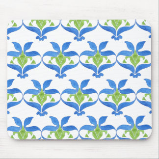 Blue, Green, White Art Nouveau Pattern Mousepad