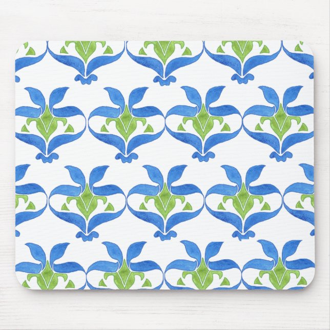 Blue, Green, White Art Nouveau Pattern Mousepad (Front)