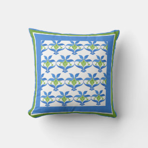 Blue, Green White Art Nouveau Pattern Pillow