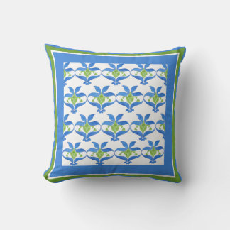 Blue, Green  White Art Nouveau Pattern Pillow