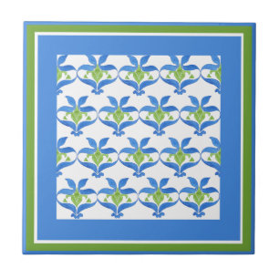 Blue, Green White Art Nouveau Pattern Tile