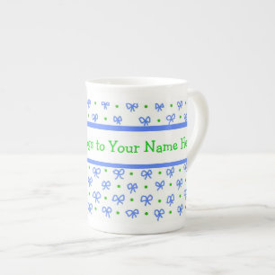 Blue/Green/White Bows Mini-print China Mug
