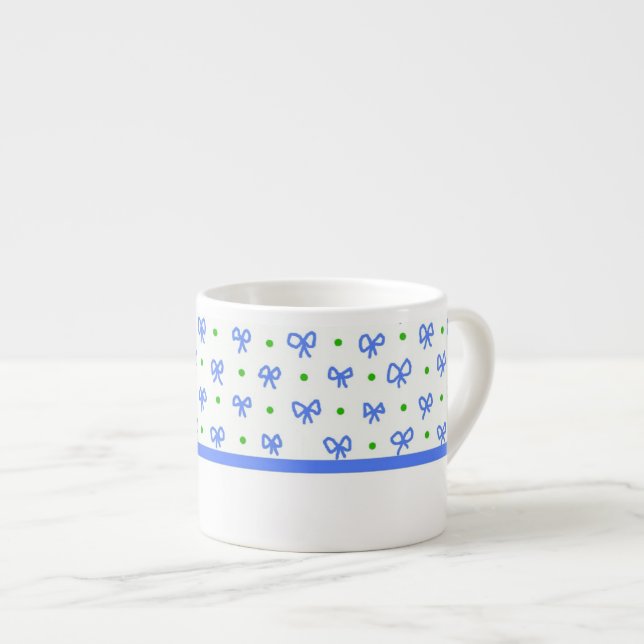 Blue/Green/White Bows Mini-print Espresso Mug (Front Right)