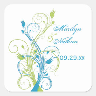 Blue Green White Floral 1.5" Wedding Sticker