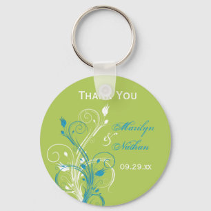 Blue Green White Floral Wedding Favor Key Chain