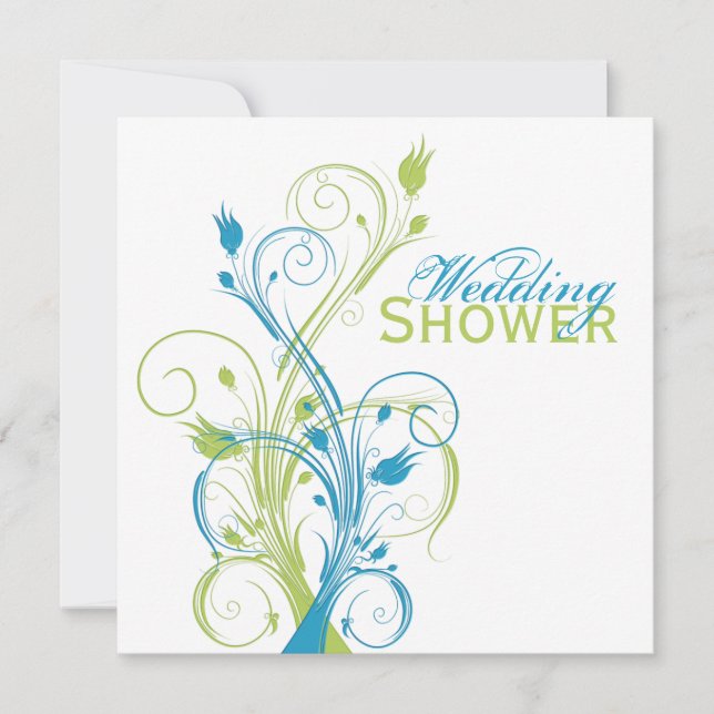 Blue Green White Floral Wedding Shower Invitation (Front)