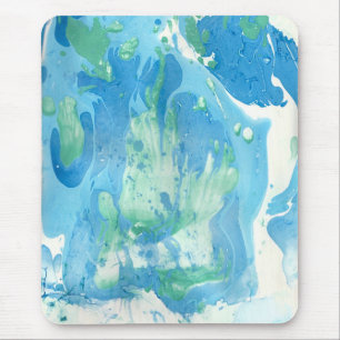 Blue Green White Marble Look Modern Abstract Mouse Mat