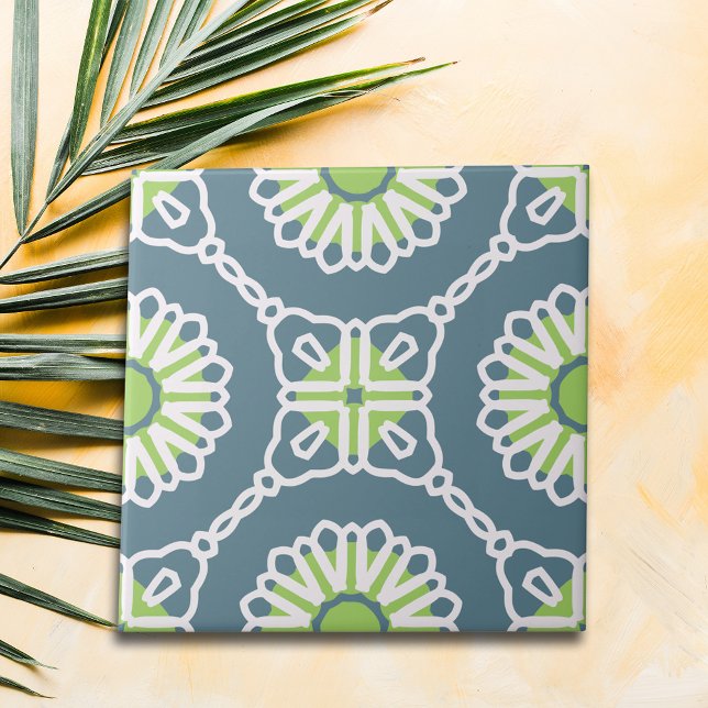 Blue Green White Moroccan Mosaic Geometric Pattern Tile (Creator Uploaded)