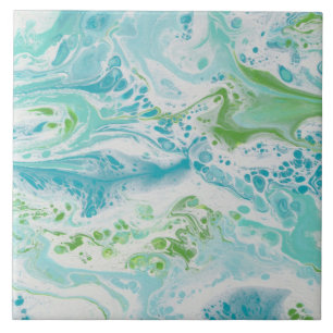 blue green & white ocean inspired swirl painting tile