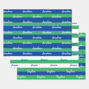 Blue Green White Personalised Wrapping Paper