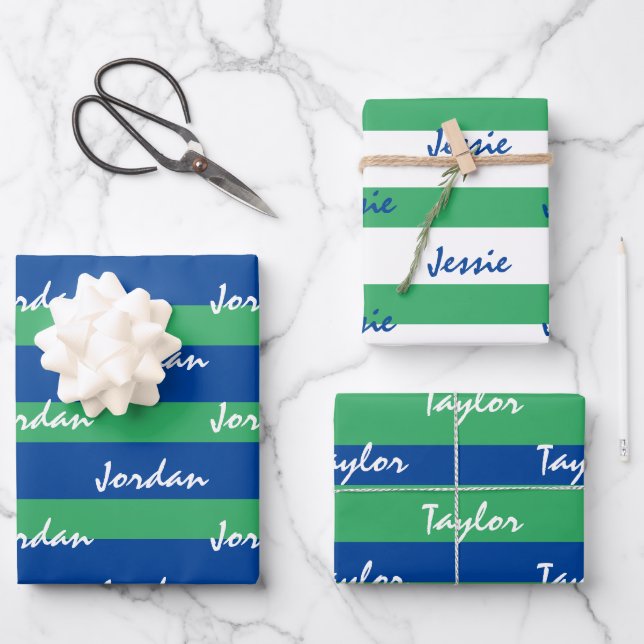 Blue Green White Personalised Wrapping Paper (Front)