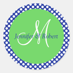 Blue Green White Polka Dot Monogram Envelope Seals
