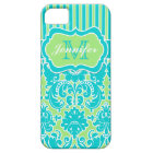 Blue, Green, White Striped Damask iPhone 5