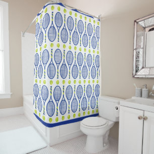 💙🎾blue, green, white tennis🎾  shower curtain
