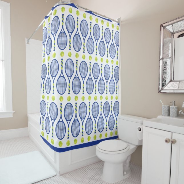 💙🎾blue, green, white tennis🎾  shower curtain (In Situ)