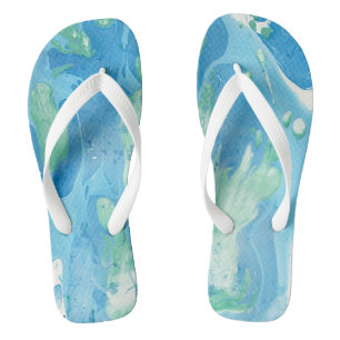 Blue Green White Trendy Modern Abstract Art Flip Flops
