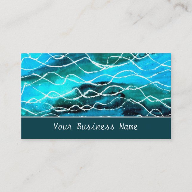 Blue, Green, White Waves Business Card (Front)