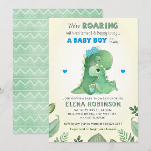 Blue Green Wild Dinosaur Baby Boy Shower Sprinkle Invitation
