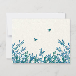 Blue Green Wild Flower Bee Wedding RSVP #3