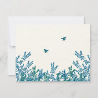 Blue Green Wild Flower Bee Wedding RSVP #3