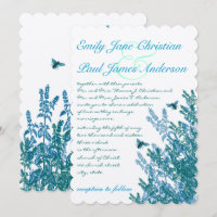 Blue Green Wild Flowers Bees Wedding Invitation #2