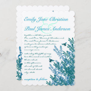 Blue Green Wild Flowers Bees Wedding Invitation #2