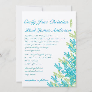Blue Green Wild Flowers Floral Wedding Invitations