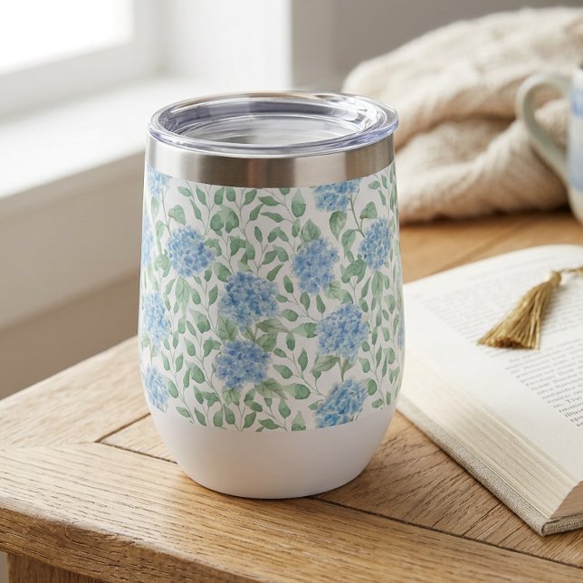 Blue Green Wildflower Watercolor (Blue Green Wildflower Watercolor Thermal Wine Tumbler)