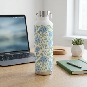 Blue Green Wildflower Watercolor Water Bottle