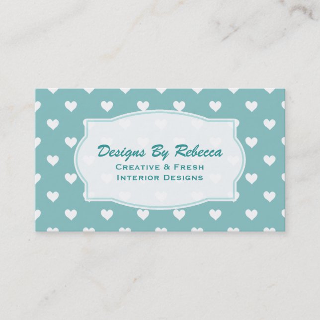 Blue, Green With White Heart Business Cards (Front)