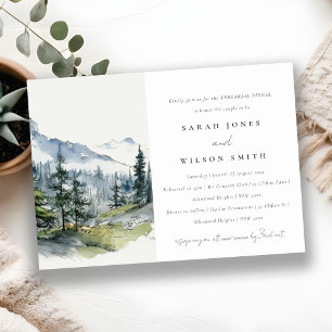 Blue Green Woods Mountain Sketch Rehearsal Dinner Invitation