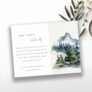 Blue Green Woods Mountain Sketch Wedding Details Enclosure Card