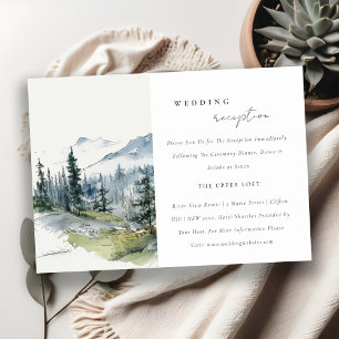Blue Green Woods Mountain Sketch Wedding Reception Enclosure Card