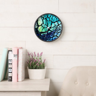 Blue, green, yellow abstract clock