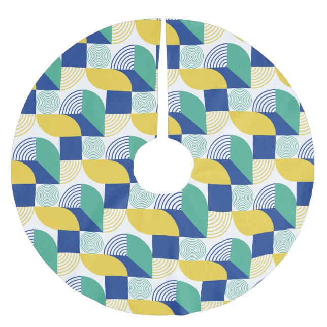 Blue Green Yellow Abstract Geometric Pattern Brushed Polyester Tree Skirt (Front)