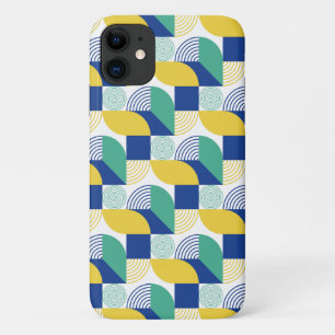 Blue Green Yellow Abstract Geometric Pattern iPhone 11 Case