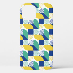 Blue Green Yellow Abstract Geometric Pattern iPhone 12 Case
