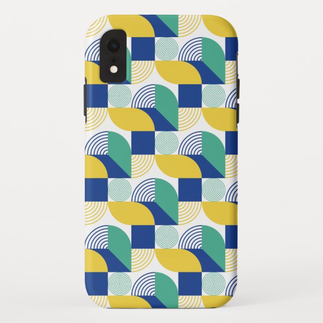 Blue Green Yellow Abstract Geometric Pattern Case-Mate iPhone Case (Back)