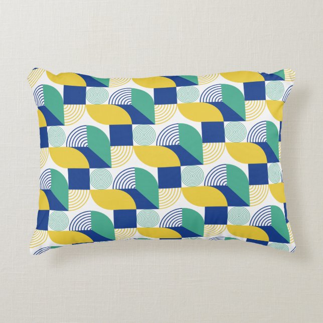Blue Green Yellow Abstract Geometric Pattern Decorative Cushion (Front)