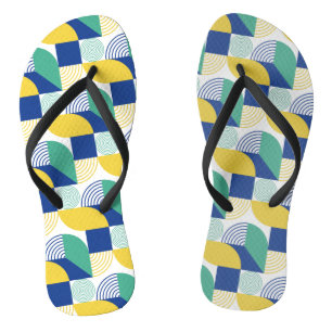 Blue Green Yellow Abstract Geometric Pattern Flip Flops