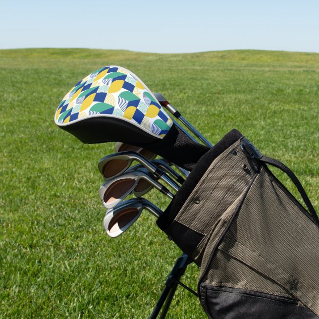 Blue Green Yellow Abstract Geometric Pattern Golf Head Cover (In Situ)