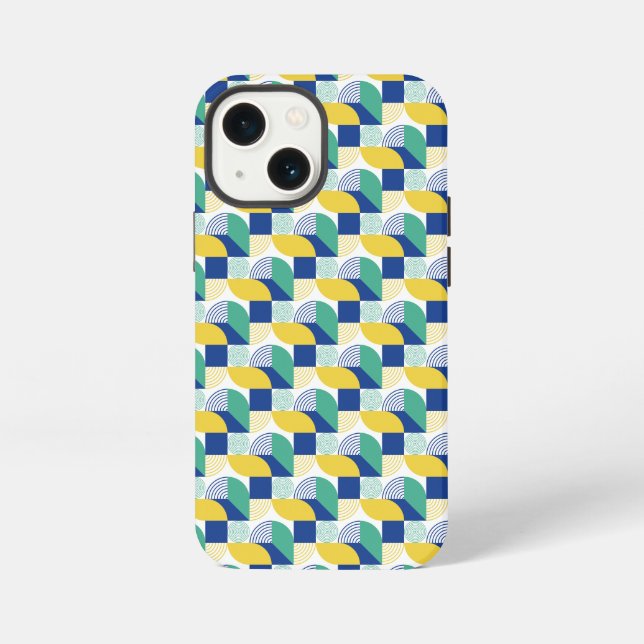 Blue Green Yellow Abstract Geometric Pattern iPhone Case (Back)