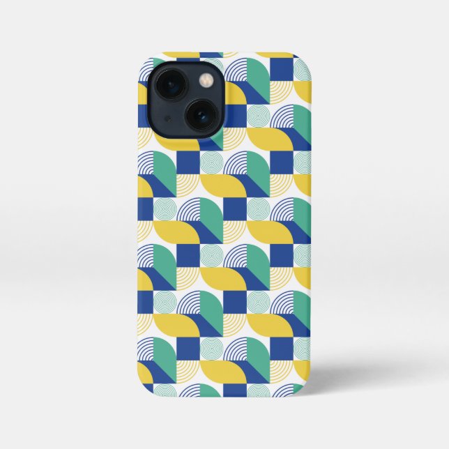 Blue Green Yellow Abstract Geometric Pattern iPhone Case (Back)