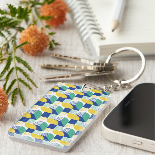 Blue Green Yellow Abstract Geometric Pattern Key Ring